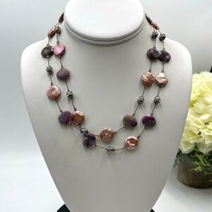 Margo Morrison Raw Ruby Crystallized Gray Pearl Pink Pearl Swarovski Necklace